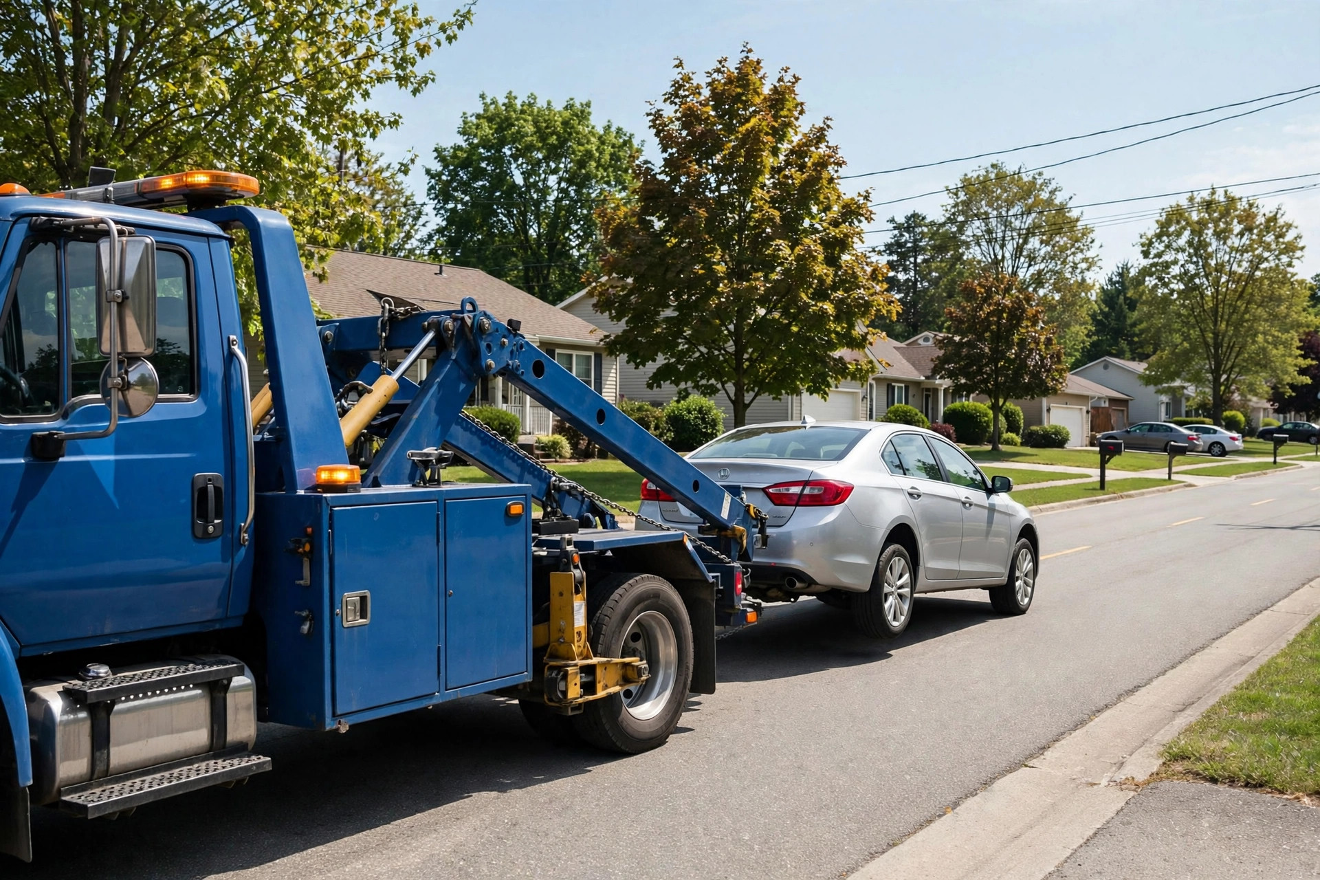 Tow truck towing a car